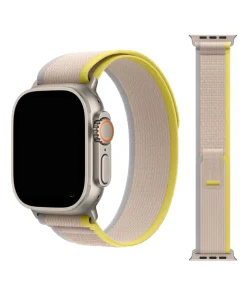 Apple Watch yellow beige trial loop band with titanium case connector