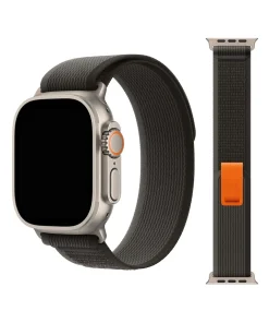 Black grey nylon loop band for Apple Watch with orange accent