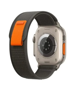 Apple Watch Ultra titanium smartwatch with black grey nylon loop band