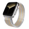 Silver and rose gold magnetic smartwatch band with textured metal mesh design