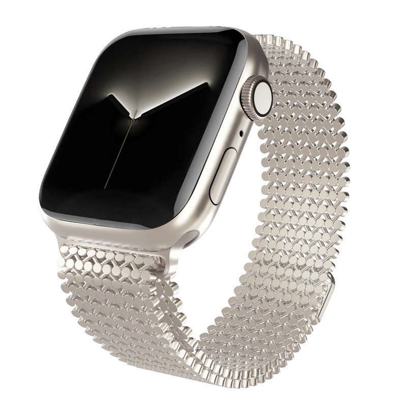 Silver mesh magnetic smartwatch band for Apple Watch compatibility