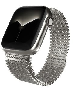 Titanium magnetic strap smartwatch band with textured metal mesh design