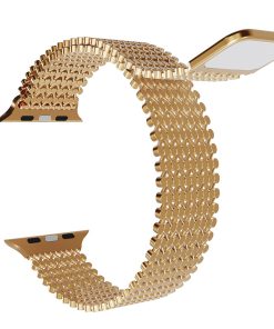Gold mesh magnetic smartwatch band with connector adapters for Apple Watch