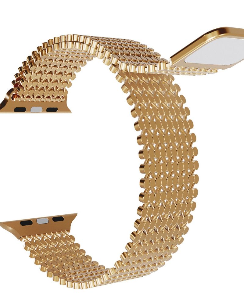 Gold mesh magnetic smartwatch band with connector adapters for Apple Watch