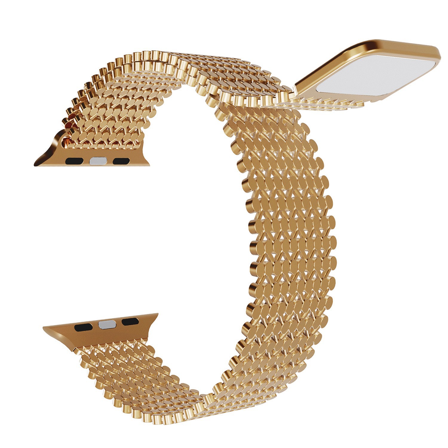 Gold mesh magnetic smartwatch band with connector adapters for Apple Watch