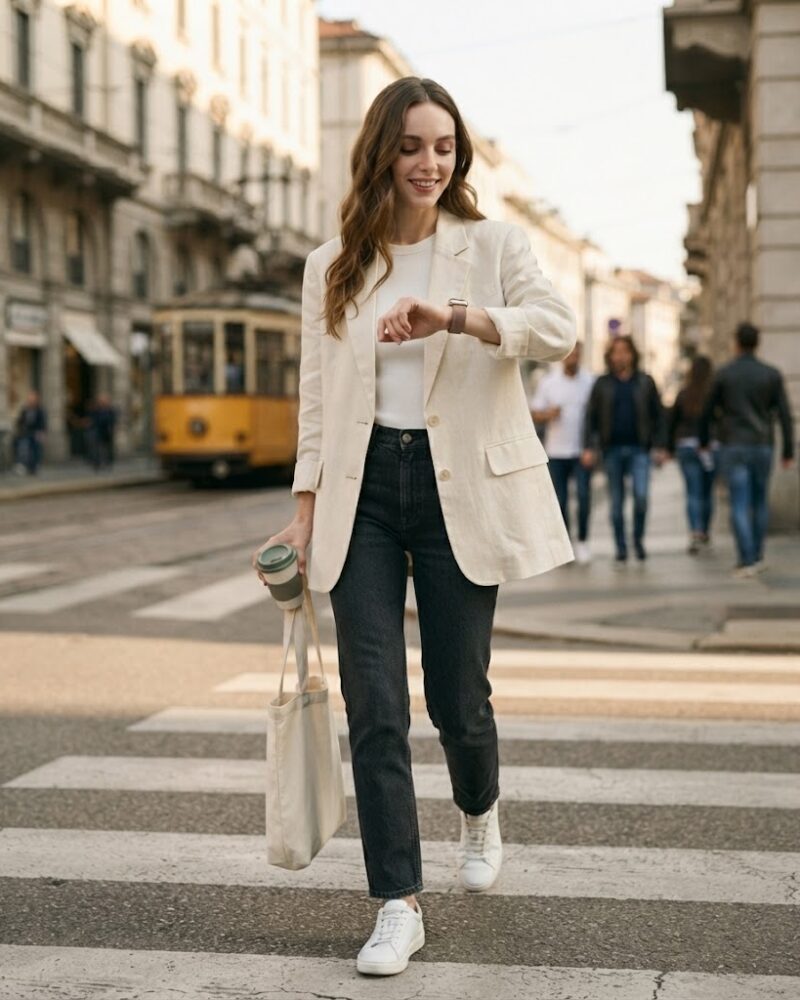 Milanese Loop – Rose Gold worn by a model